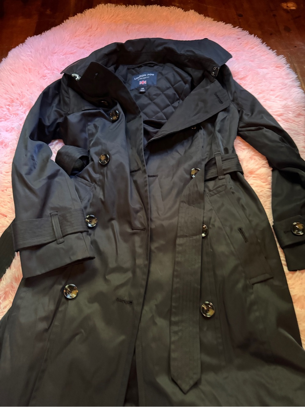 London Fog Black Double-Breasted Trench Coat with Belt
